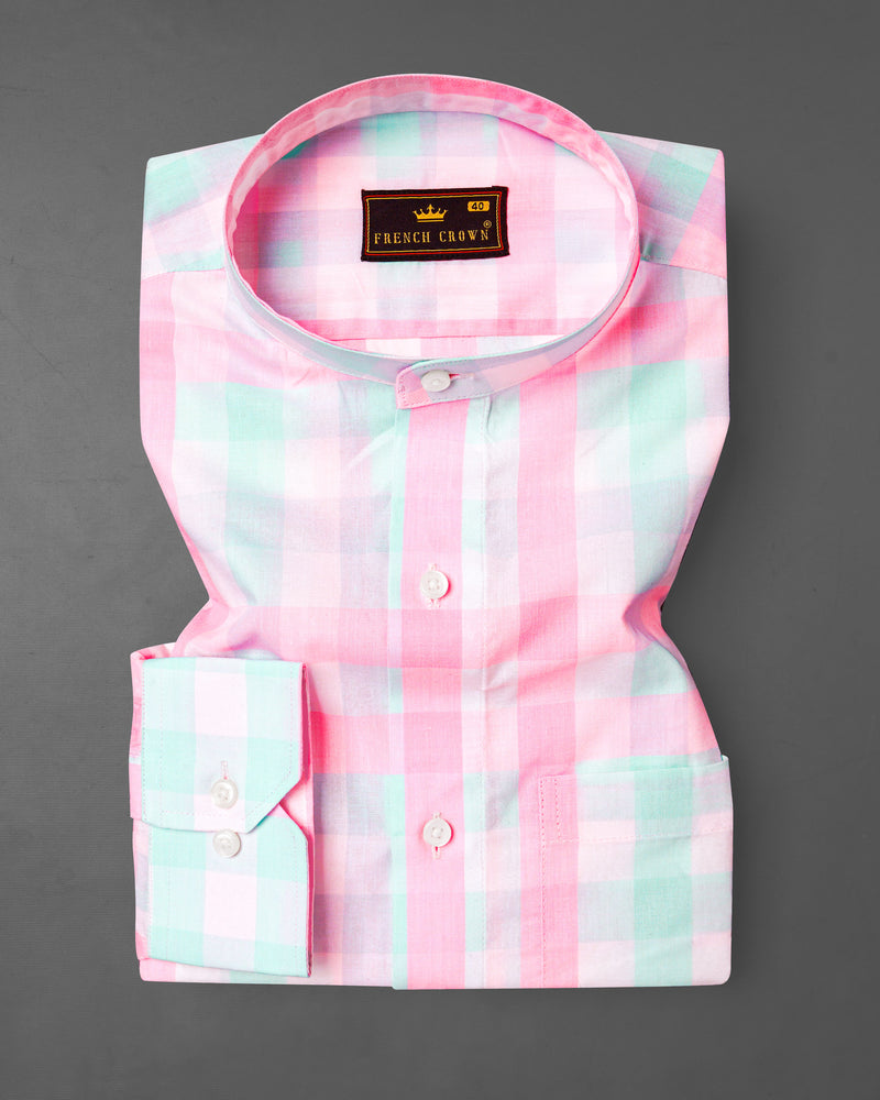 Cherry Blossom Pink and Onahau Sea Blue Plaid  Premium Cotton Kurta Shirt 7791-M-38,7791-M-38,7791-M-39,7791-M-39,7791-M-40,7791-M-40,7791-M-42,7791-M-42,7791-M-44,7791-M-44,7791-M-46,7791-M-46,7791-M-48,7791-M-48,7791-M-50,7791-M-50,7791-M-52,7791-M-52