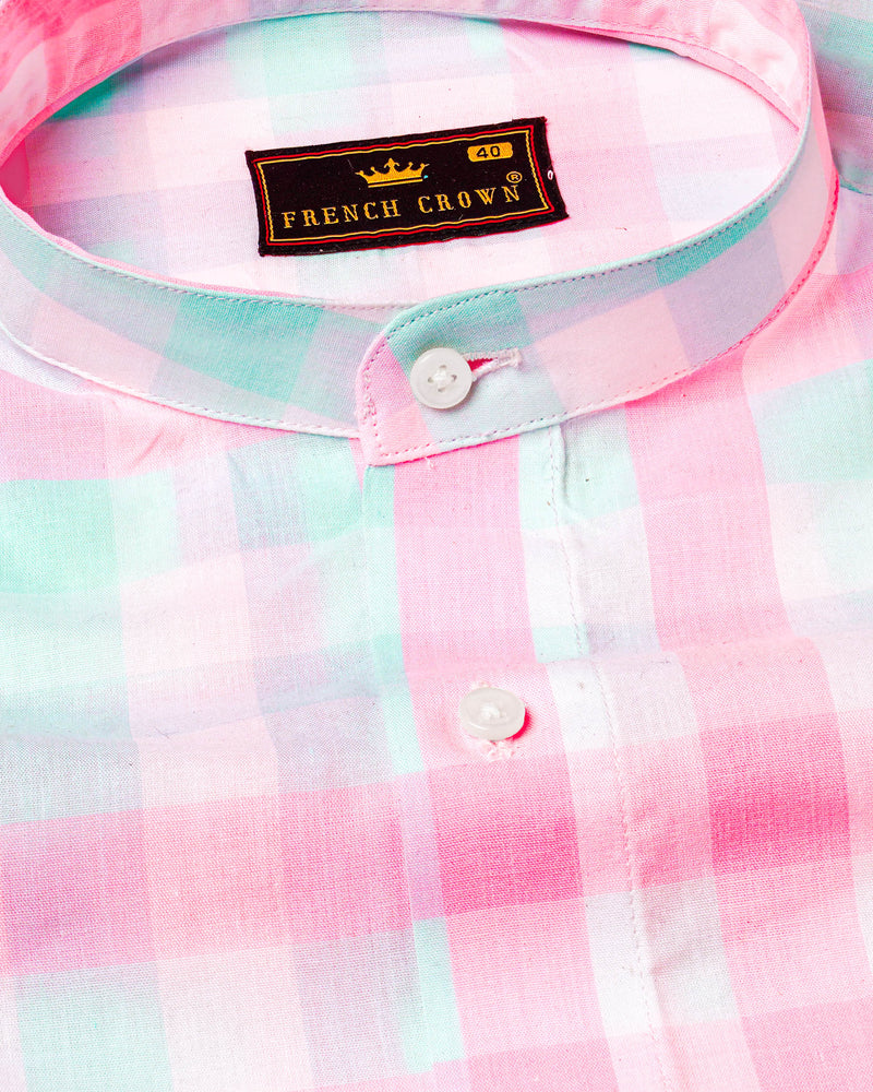 Cherry Blossom Pink and Onahau Sea Blue Plaid  Premium Cotton Kurta Shirt 7791-M-38,7791-M-38,7791-M-39,7791-M-39,7791-M-40,7791-M-40,7791-M-42,7791-M-42,7791-M-44,7791-M-44,7791-M-46,7791-M-46,7791-M-48,7791-M-48,7791-M-50,7791-M-50,7791-M-52,7791-M-52