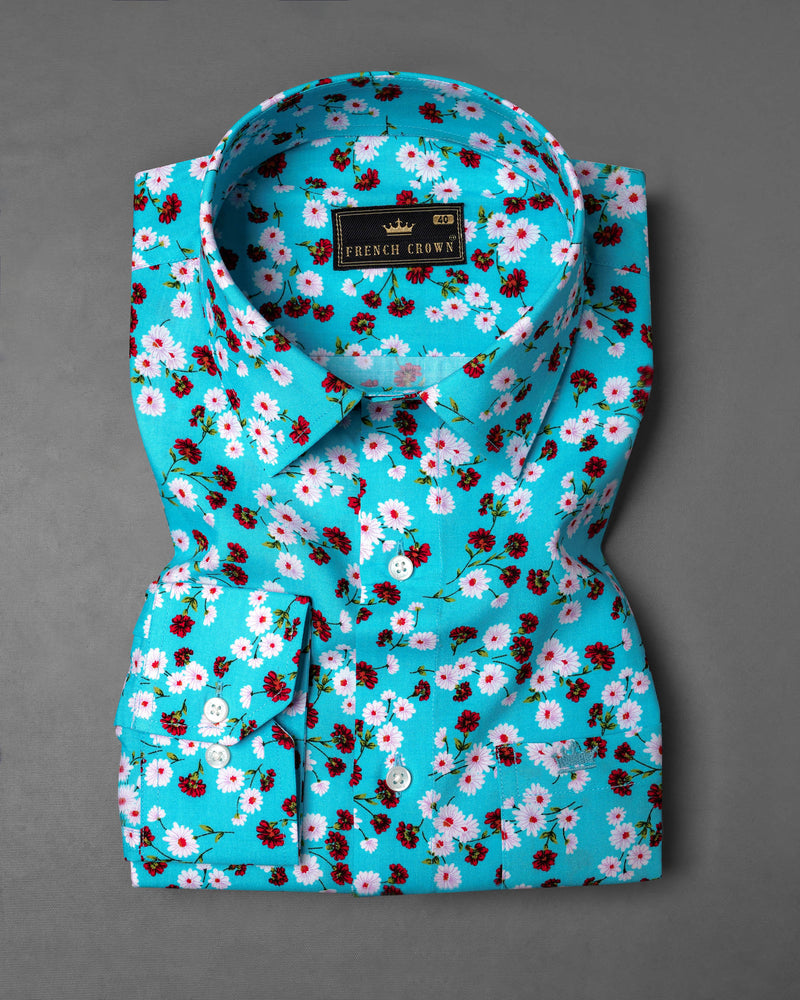 Topaz Blue Ditzy Printed Premium Cotton Shirt 7834-38,7834-38,7834-39,7834-39,7834-40,7834-40,7834-42,7834-42,7834-44,7834-44,7834-46,7834-46,7834-48,7834-48,7834-50,7834-50,7834-52,7834-52
