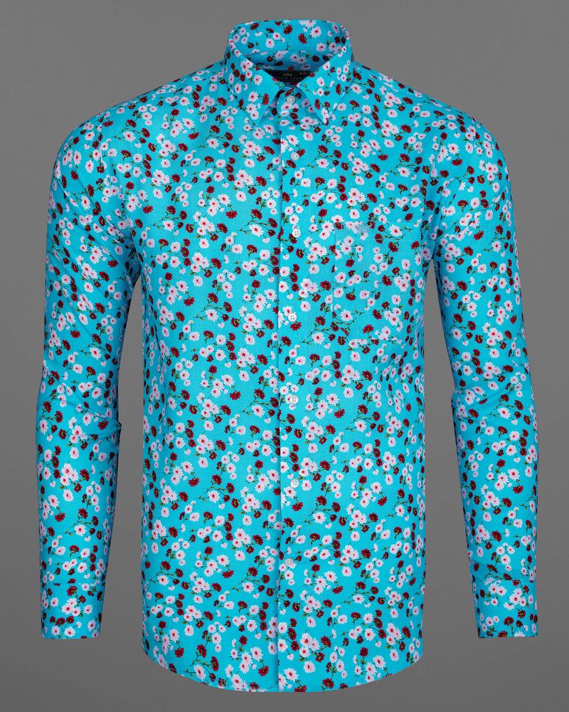 Topaz Blue Ditzy Printed Premium Cotton Shirt 7834-38,7834-38,7834-39,7834-39,7834-40,7834-40,7834-42,7834-42,7834-44,7834-44,7834-46,7834-46,7834-48,7834-48,7834-50,7834-50,7834-52,7834-52