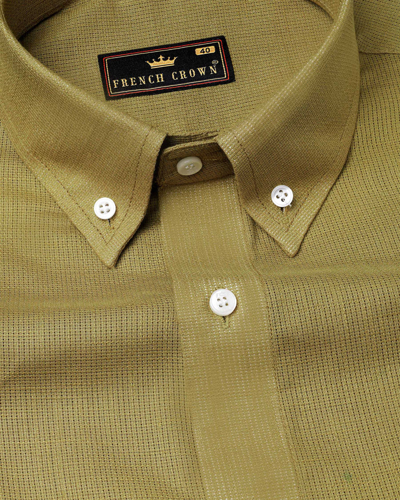 Teak Yellow Dobby Textured Premium Giza Cotton Shirt