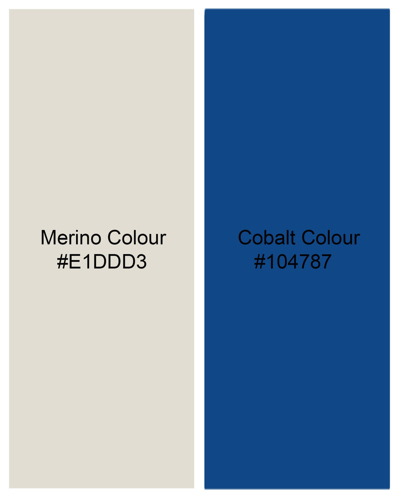 Merino Off White With Cobalt Blue Printed Chambray Premium Cotton Shirt