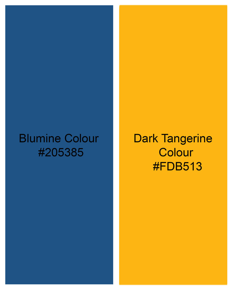 Blumine Blue With Tangerine Yellow Windowpane Dobby Textured Premium Giza Cotton Shirt