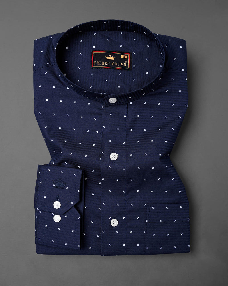 Tangaroa Navy Blue Dobby Textured Premium Giza Cotton Shirt