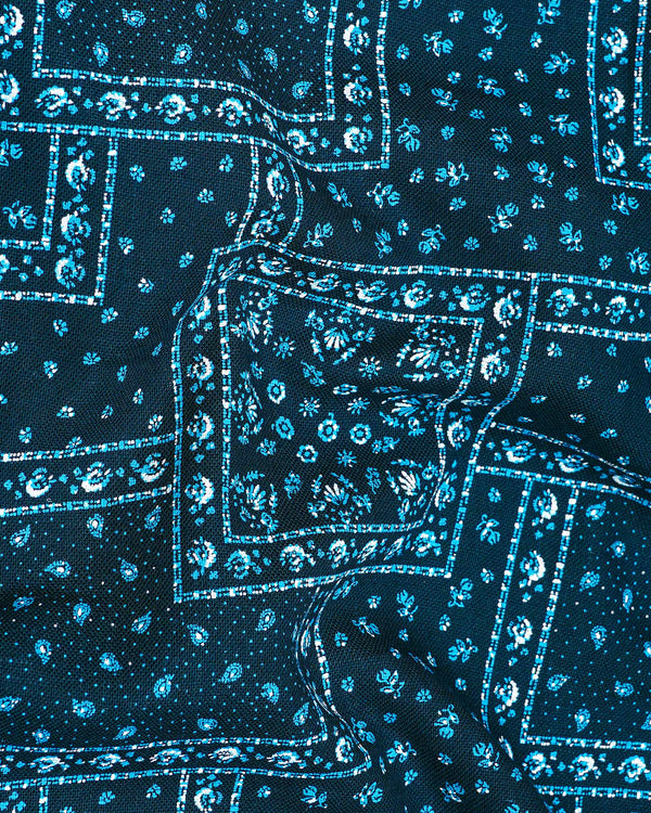 Sapphire Blue Boho Printed Luxurious Linen Shirt