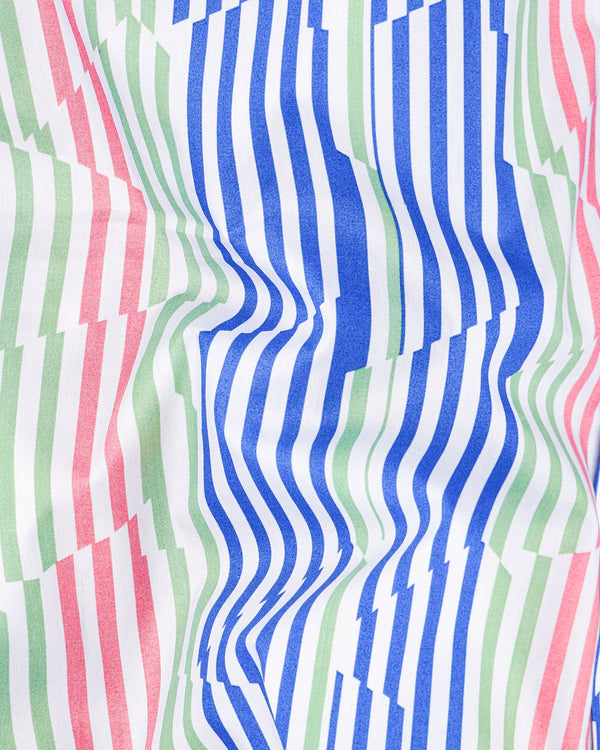 Cornflower Blue With Gum Leaf Green And Multicolored Striped Premium Cotton Shirt