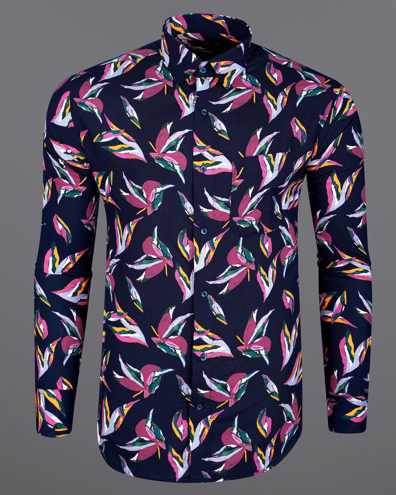 Mirage Blue With Fandango Pink Floral Printed Premium Tencel Shirt