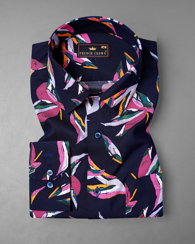 Mirage Blue With Fandango Pink Floral Printed Premium Tencel Shirt