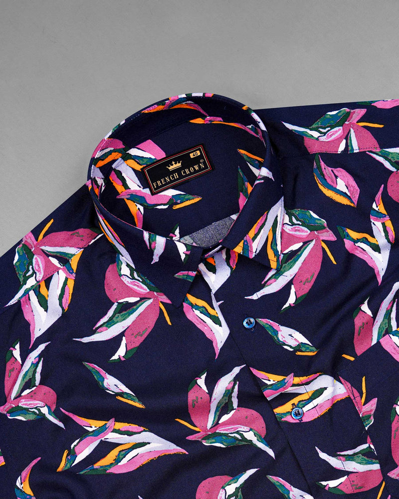 Mirage Blue With Fandango Pink Floral Printed Premium Tencel Shirt