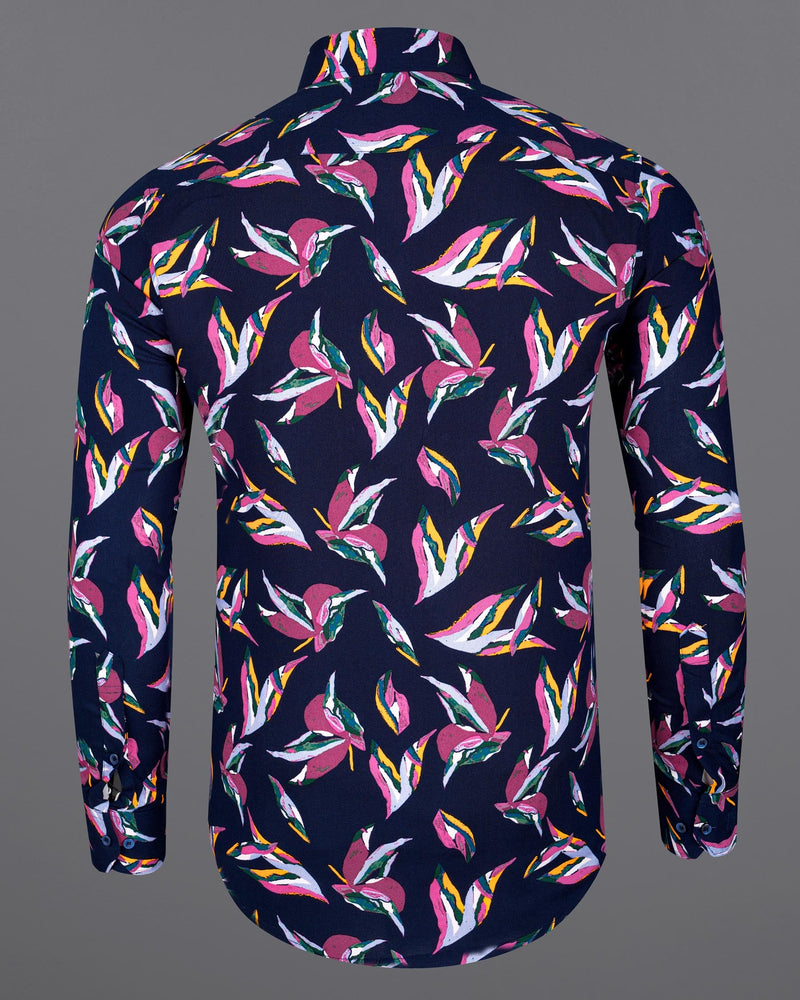 Mirage Blue With Fandango Pink Floral Printed Premium Tencel Shirt