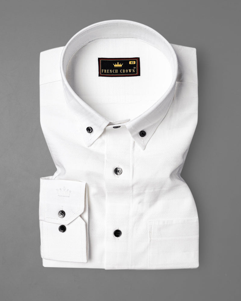 Bright White Dobby Textured Premium Giza Cotton Shirt