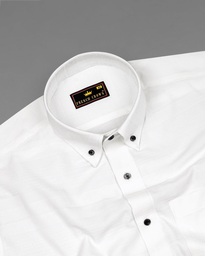 Bright White Dobby Textured Premium Giza Cotton Shirt