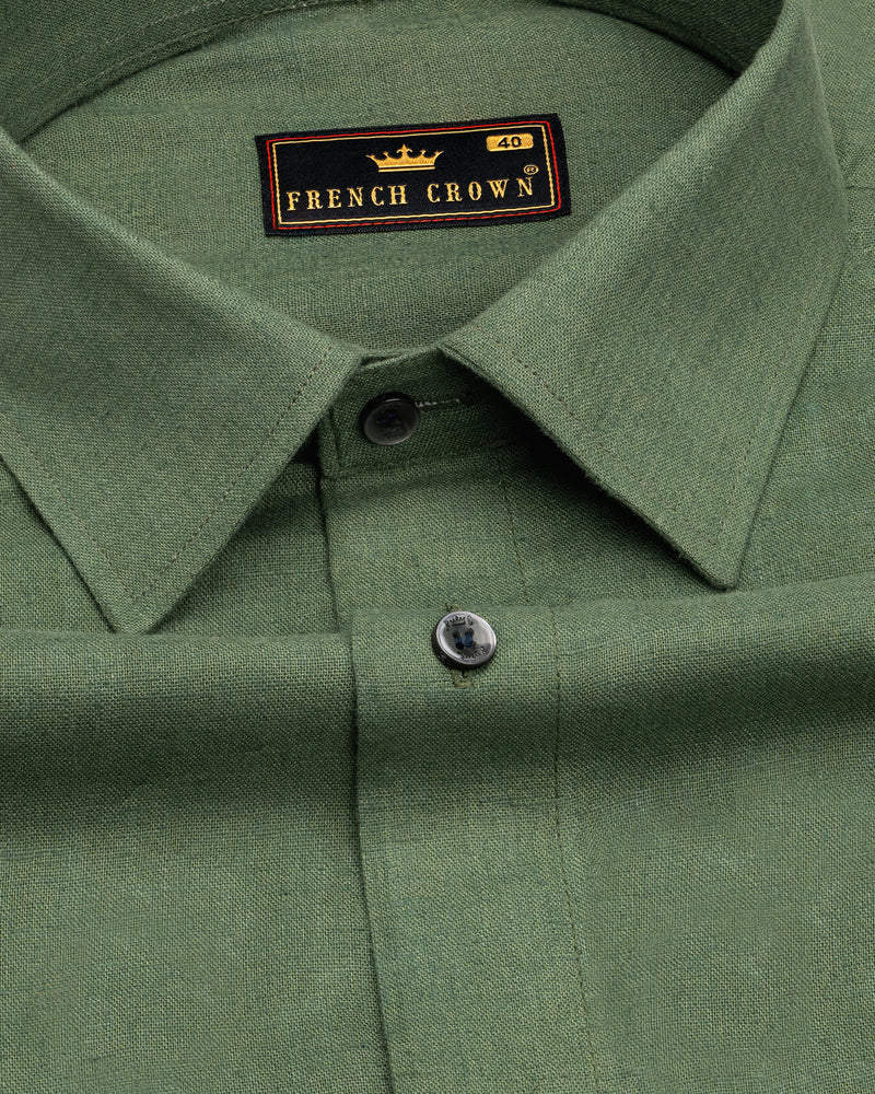 Flint Green with Black Embroidered Linen Designer Shirt