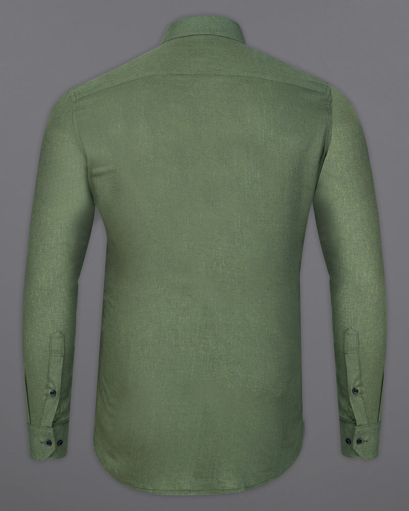 Flint Green with Black Embroidered Linen Designer Shirt