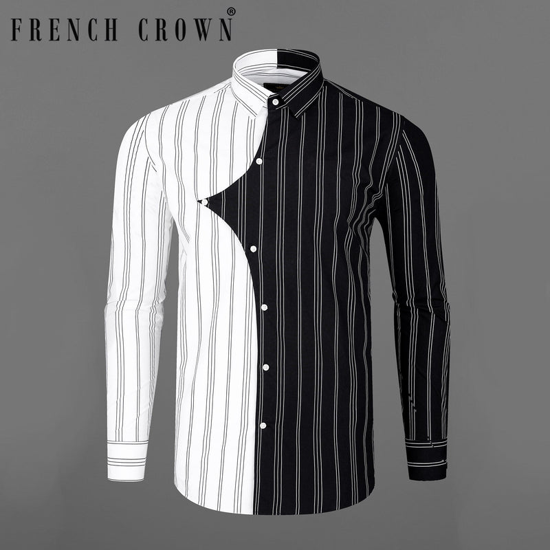 Half White With Half Black Pin Striped Twill Premium Cotton Designer Shirt