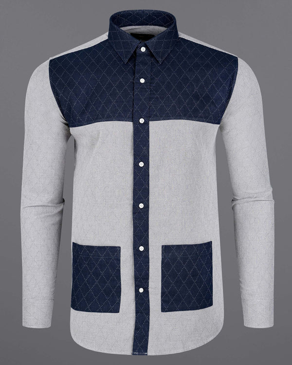Fedora Gray and Tangaroa Navy Blue Twill Premium Cotton Designer Shirt