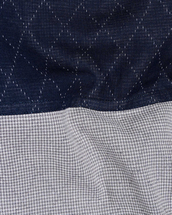 Fedora Gray and Tangaroa Navy Blue Twill Premium Cotton Designer Shirt
