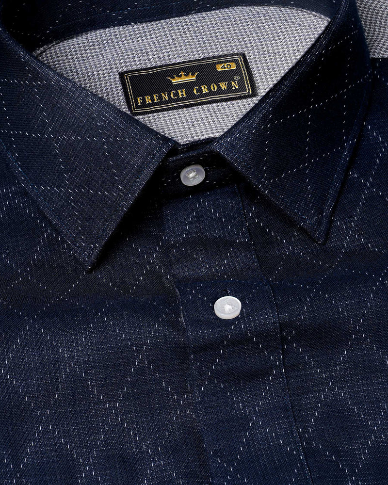 Fedora Gray and Tangaroa Navy Blue Twill Premium Cotton Designer Shirt