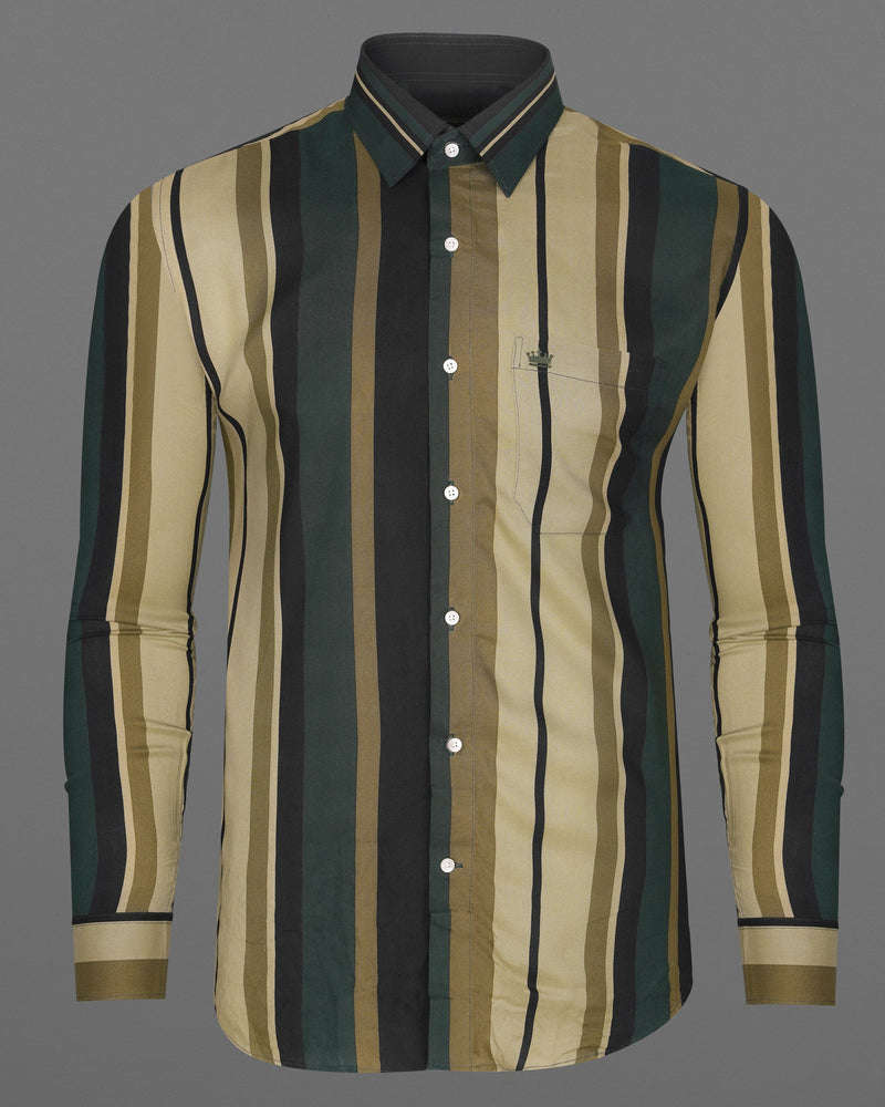Clay Light Green and Heathered Brown Striped Premium Tencel Shirt