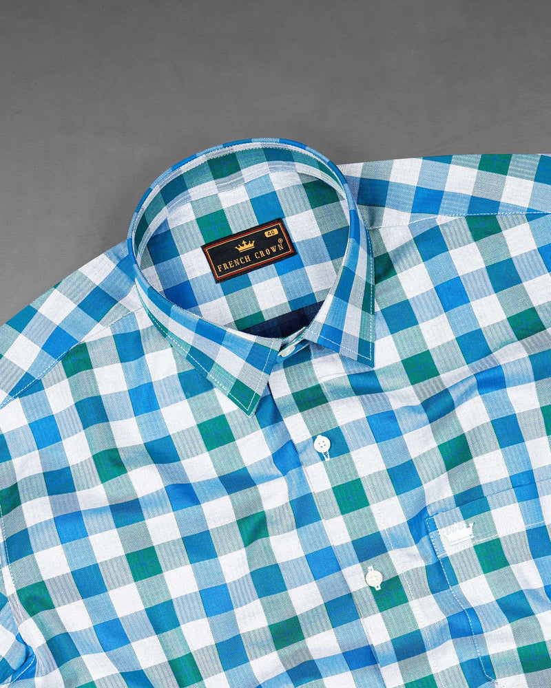 Mackerel Blue and Surfie Green Checkered Herringbone Premium Cotton Shirt