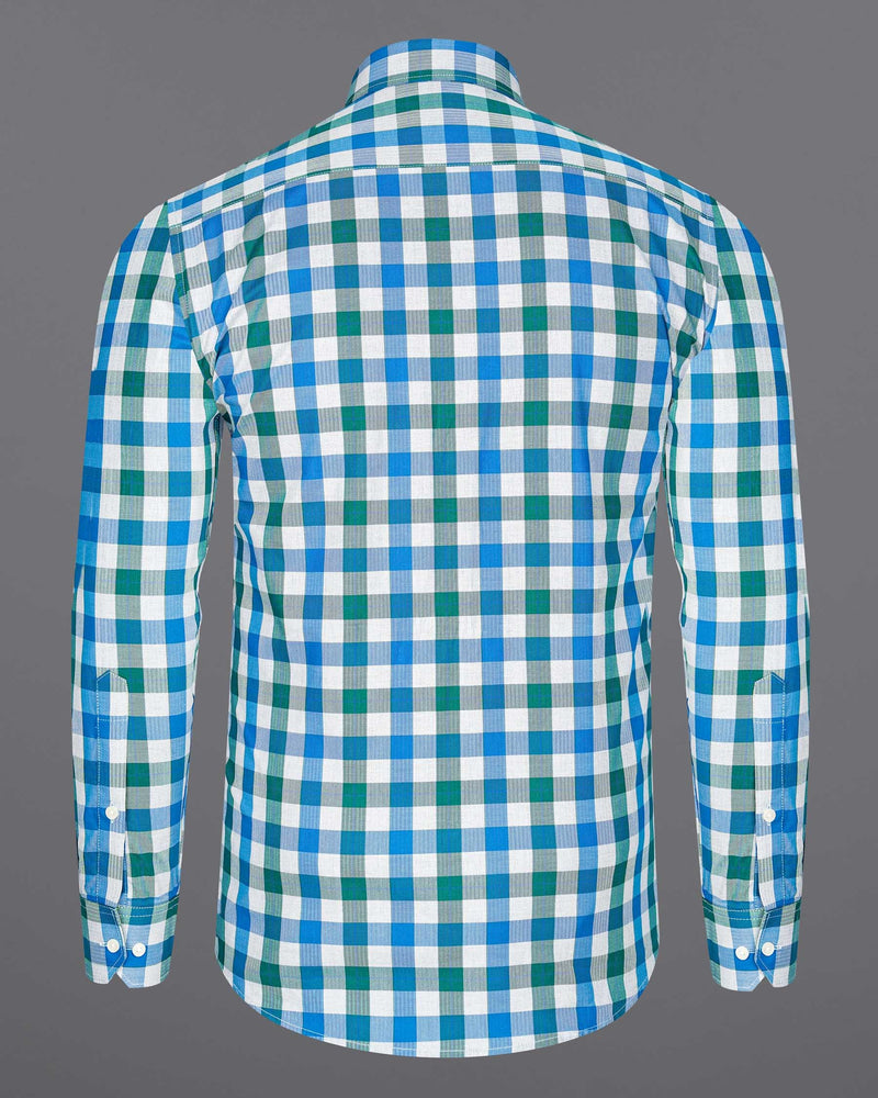 Mackerel Blue and Surfie Green Checkered Herringbone Premium Cotton Shirt