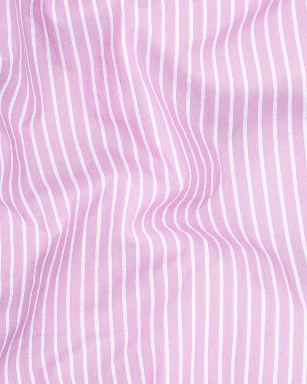 Melanie Pink With White Striped Seersucker Giza Cotton Kurta Shirt