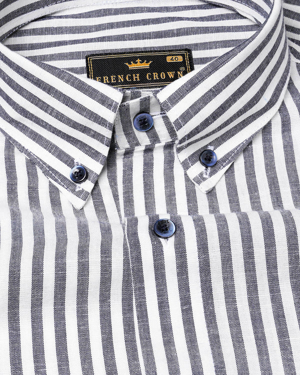 Bright White and Comet Gray Striped Luxurious Linen Shirt