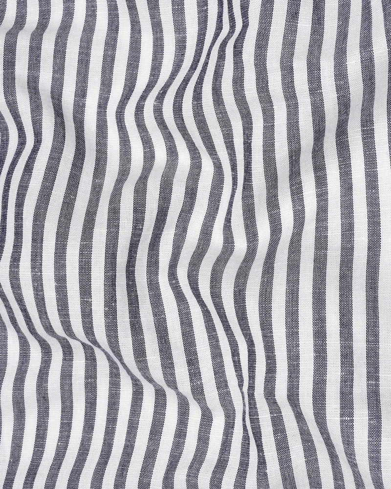 Bright White and Comet Gray Striped Luxurious Linen Shirt