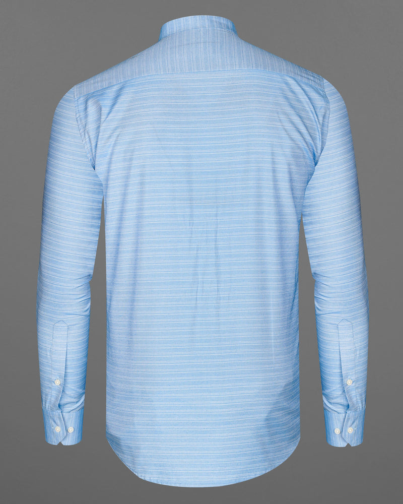 Pale Cerulean Blue With White Striped Dobby Textured Premium Giza Cotton Shirt