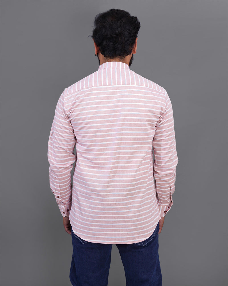 Twilight Pink With White Striped Dobby Textured  Premium Giza Cotton Shirt