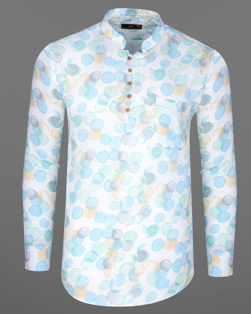 Aqua Island Blue and Surf Crest Green Polka Dotted Premium Tencel Kurta Shirt