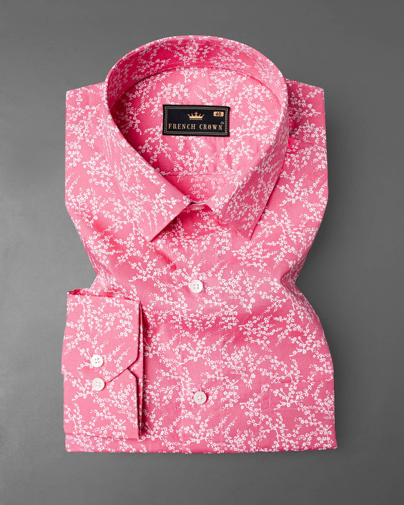 Light Thulian Pink Ditzy Printed Premium Cotton Shirt