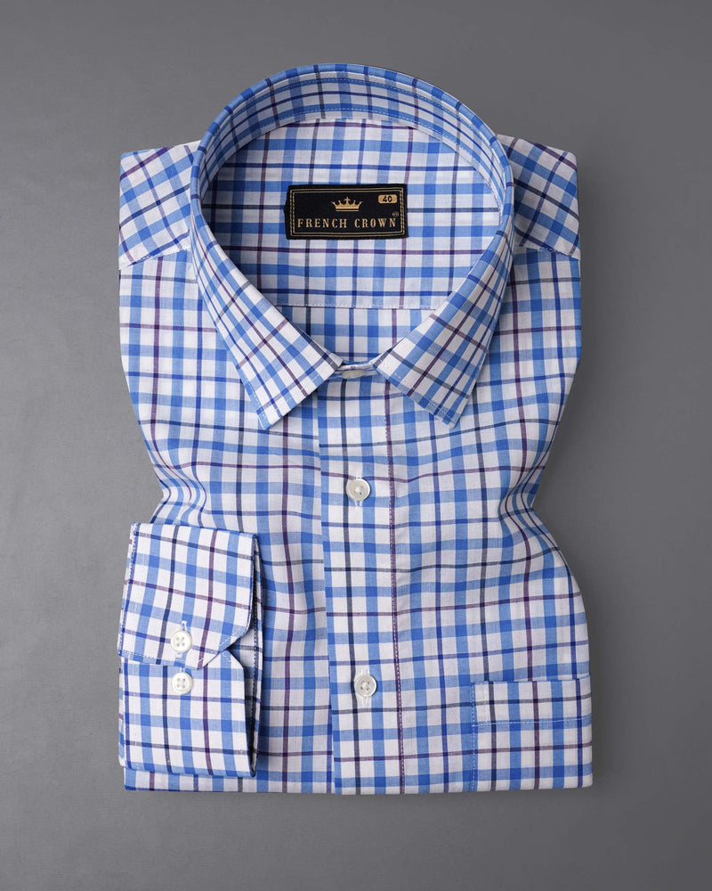 Bright White and Mariner Blue Plaid Premium Cotton Shirt