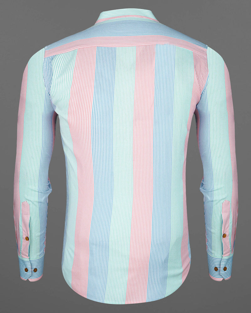 Blossom Pink with Glacier Blue and Riptide Green Pinstriped Premium Tencel Kurta Shirt