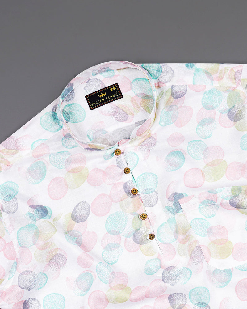 Iceberg Blue and Quill Pink Polka Dotted Premium Tencel Kurta Shirt