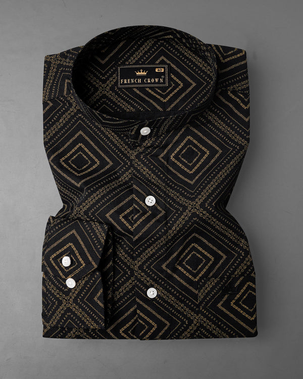 Jade Black With Calico Brown Fret Printed Twill Premium Cotton Shirt
