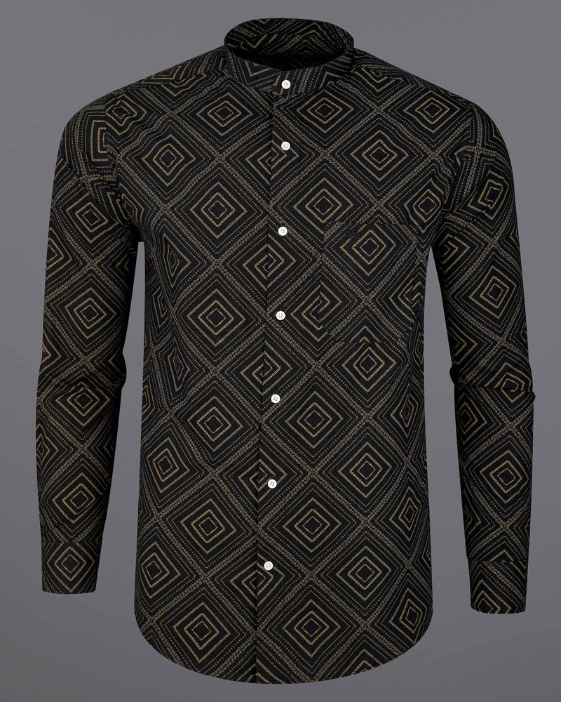 Jade Black With Calico Brown Fret Printed Twill Premium Cotton Shirt