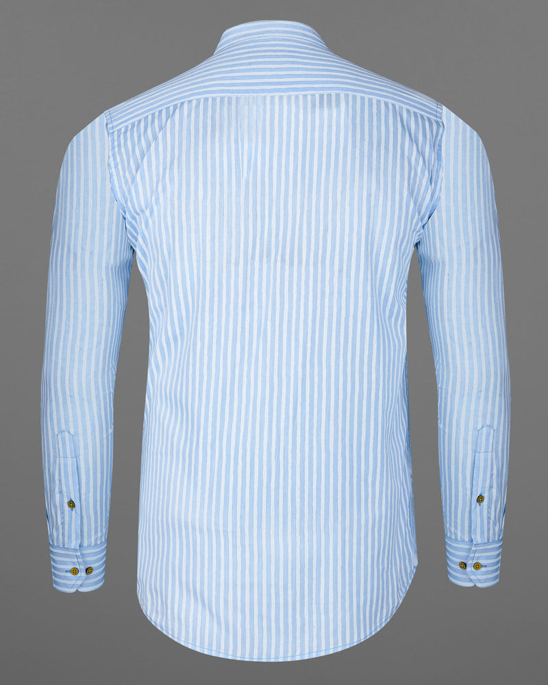 Heather Blue and White Striped Premium Cotton Kurta Shirt