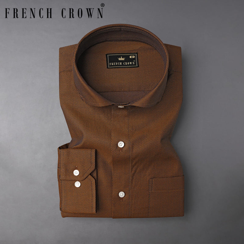 Sienna Brown and Zeus Black Dobby Textured Premium Giza Cotton Shirt