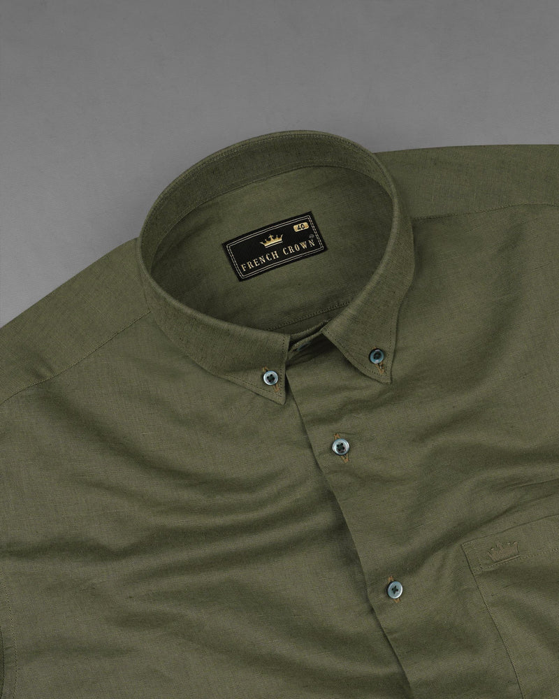 Asparagus Green Luxurious Linen Buttondown Shirt