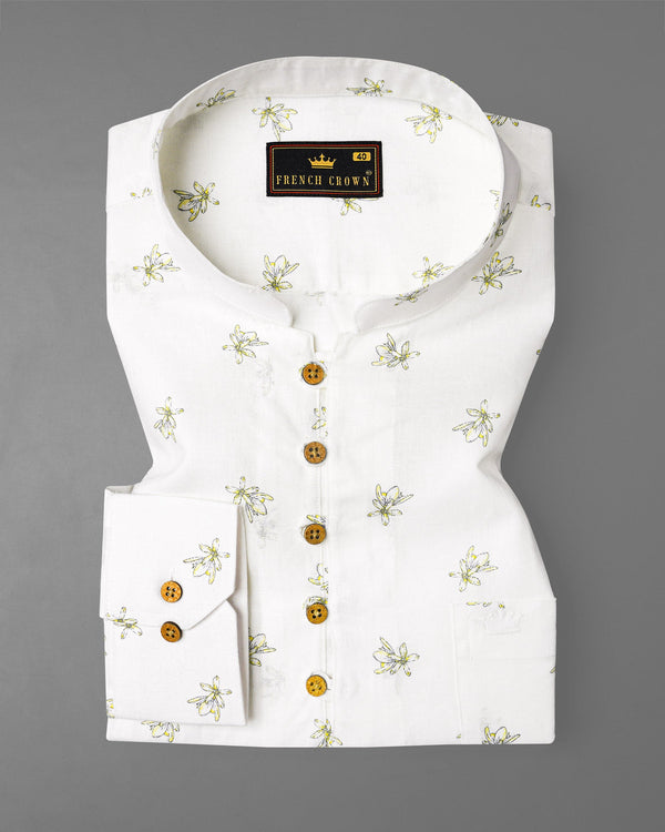 Off White Ditzy Floral Printed Luxurious Linen Kurta Shirt