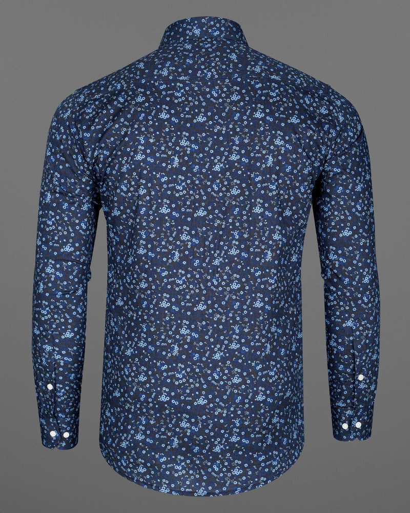 Zodiac Blue Ditzy Floral Printed Premium Cotton Shirt