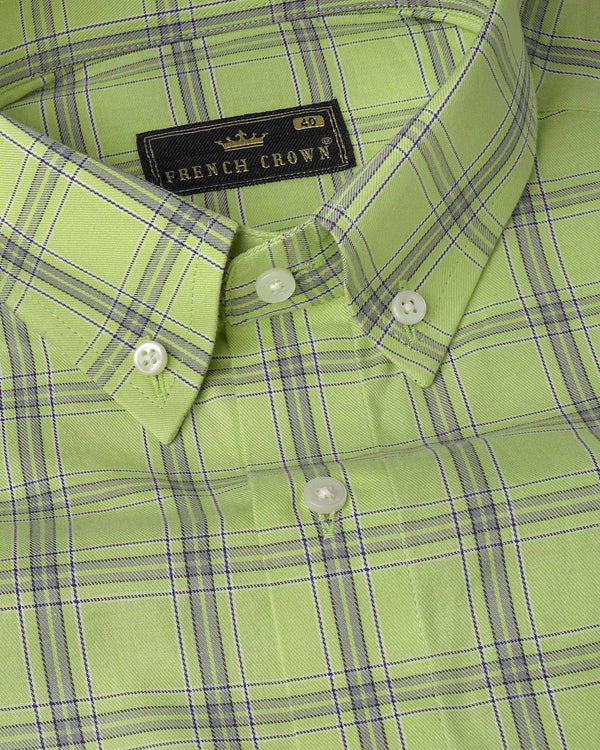 Pine Glade Green With Gray Twill Windowpane Premium Cotton Shirt