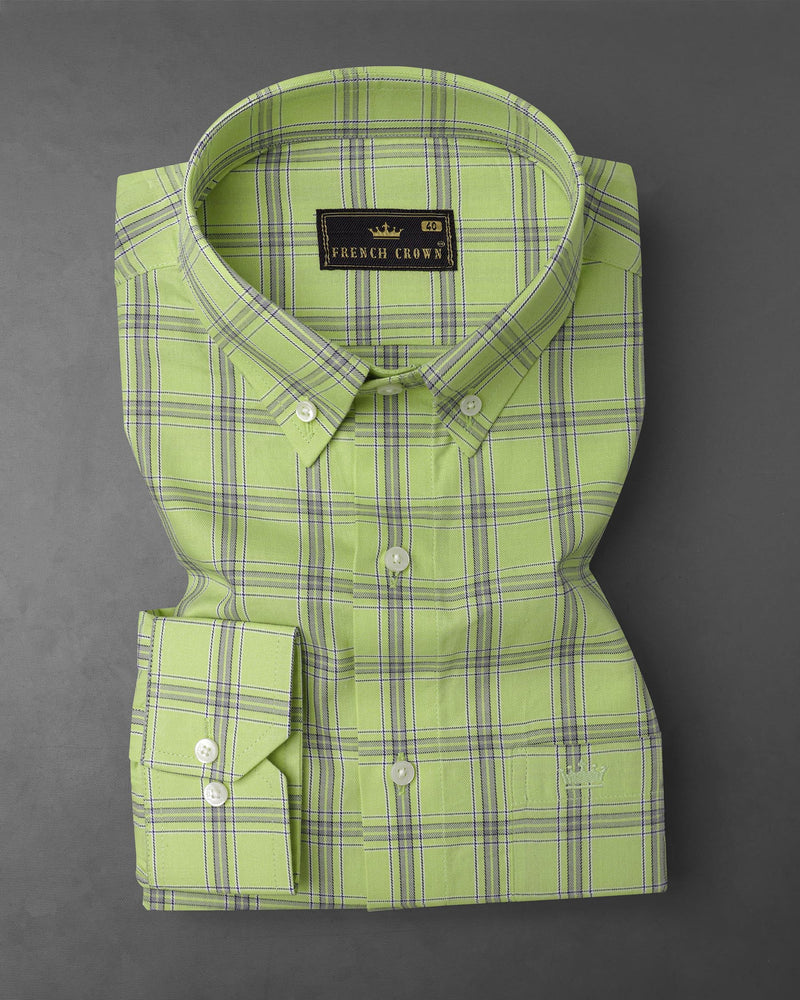 Pine Glade Green With Gray Twill Windowpane Premium Cotton Shirt