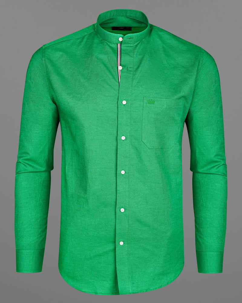 Salem Green Luxurious Linen Mandarin Collar Shirt