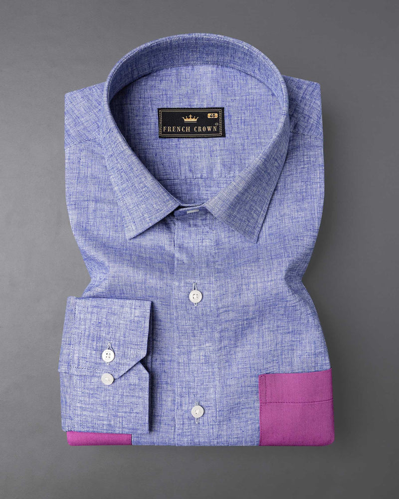 Chetwode Blue With Purple Two Side Pocket Chambray Premium Cotton Designer Shirt