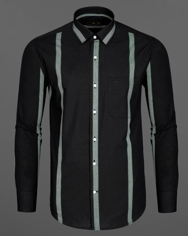 Jade Black With Gray Striped Premium Cotton Shirt