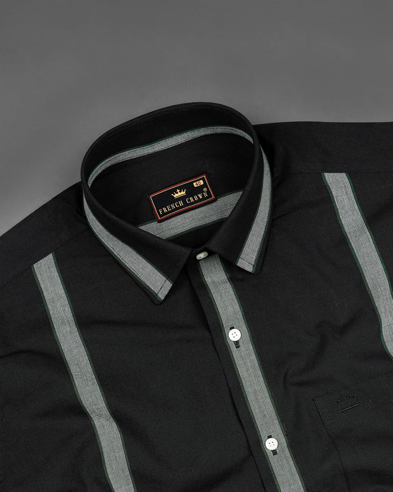 Jade Black With Gray Striped Premium Cotton Shirt