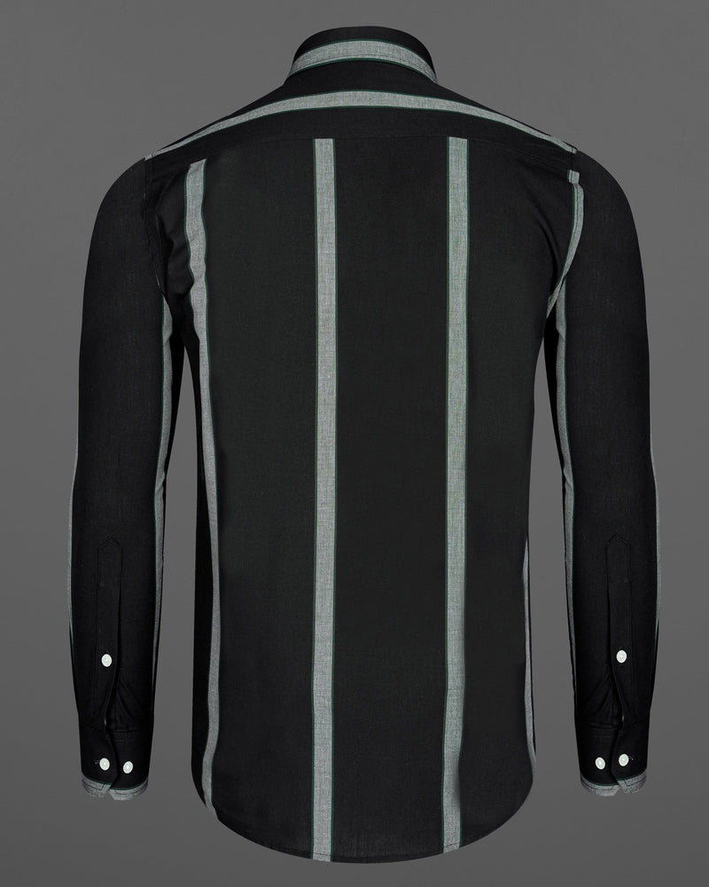 Jade Black With Gray Striped Premium Cotton Shirt