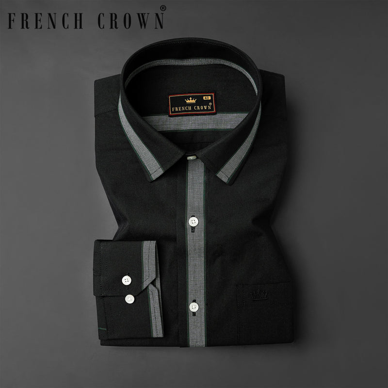 Jade Black With Gray Striped Premium Cotton Shirt